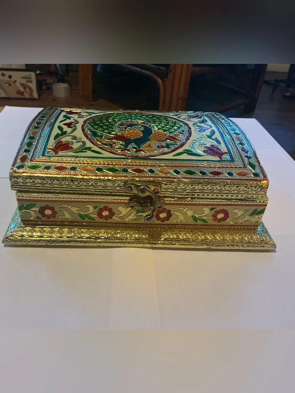 Traditional Indian Meenakari Style Decorative Box, 9” by 7” by 2.5”